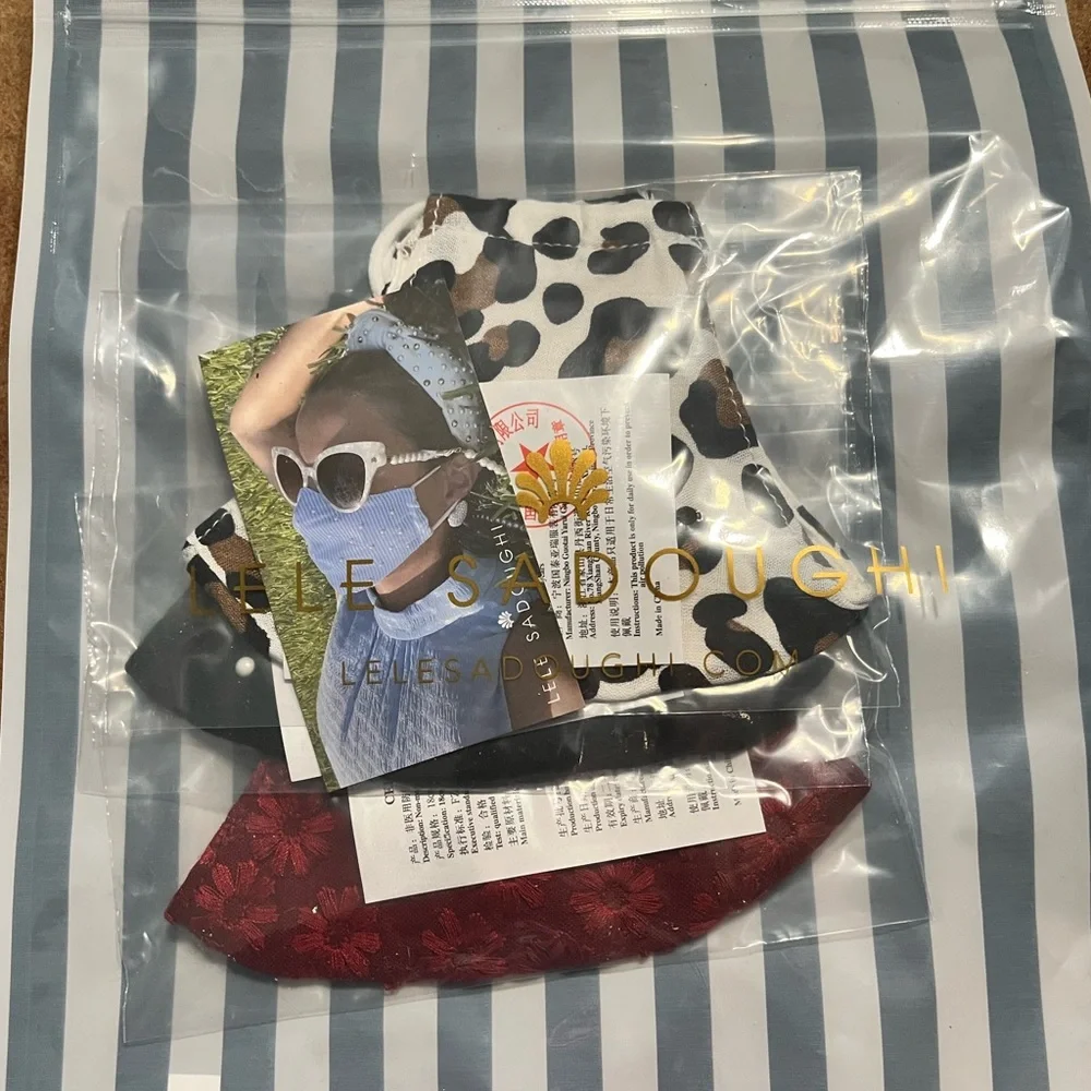 LELE SADOUGHI NWT AUTHENTIC GARNET; LEOPARD & BLACK STAMP PEARLS FACE MASKS